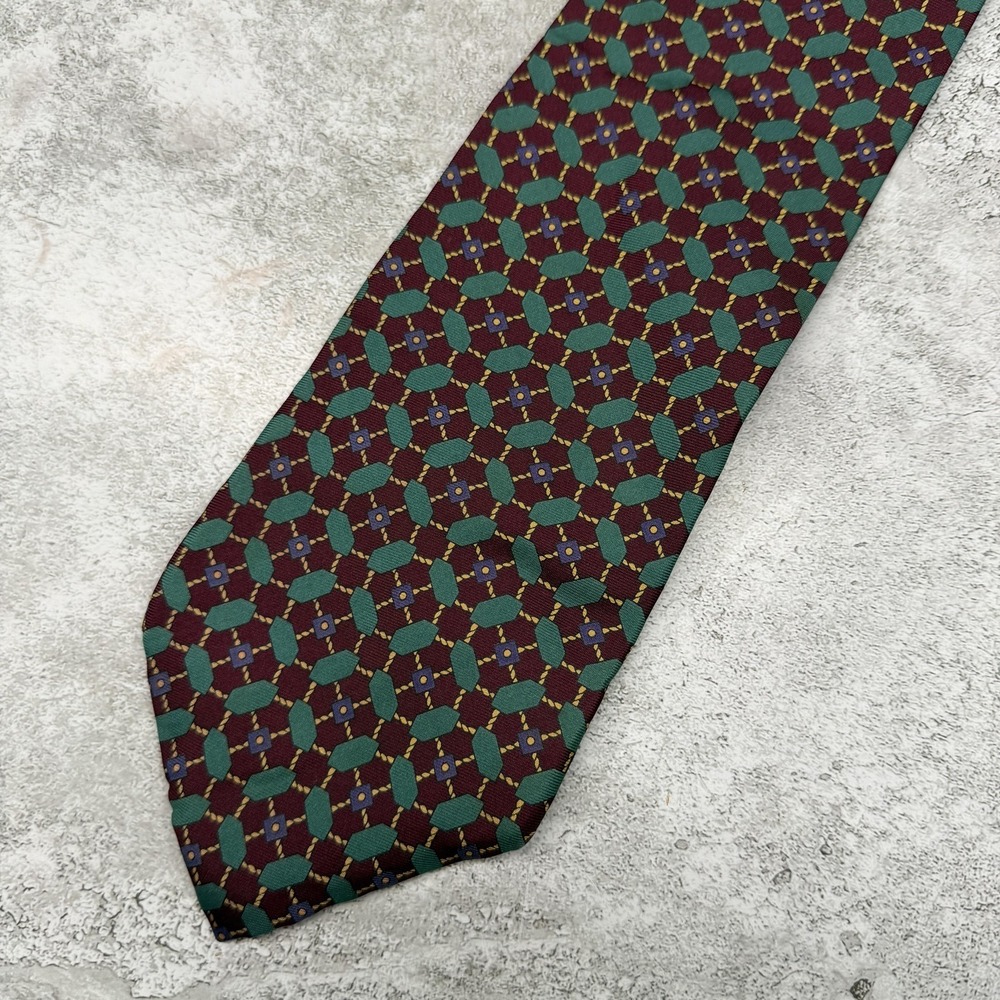 Christian Dior 100% Silk Tie Mens One Size Red Geometric Made In USA Necktie